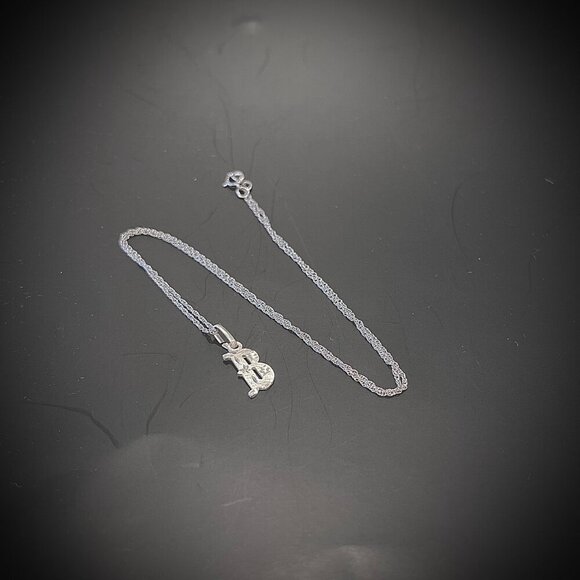 Sterling Silver Initial B Necklace Diamond Cut Letter Pendant Rope Chain - Picture 2 of 9